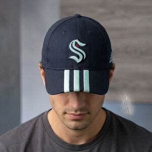 Adidas NHL Seattle Kraken Hat Navy Blue Light Blue Stripes Adjustable OSFM